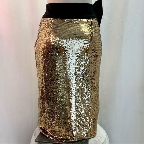 IMNYC Isaac Mizrahi Gold sequin bow skirt Sz XS - Picture 4 of 9